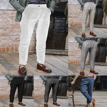 AIDASE  -  Men's linen beach pants with slant pockets, solid color, comfortable, breathable, for outdoor and casual wear aidase-shop